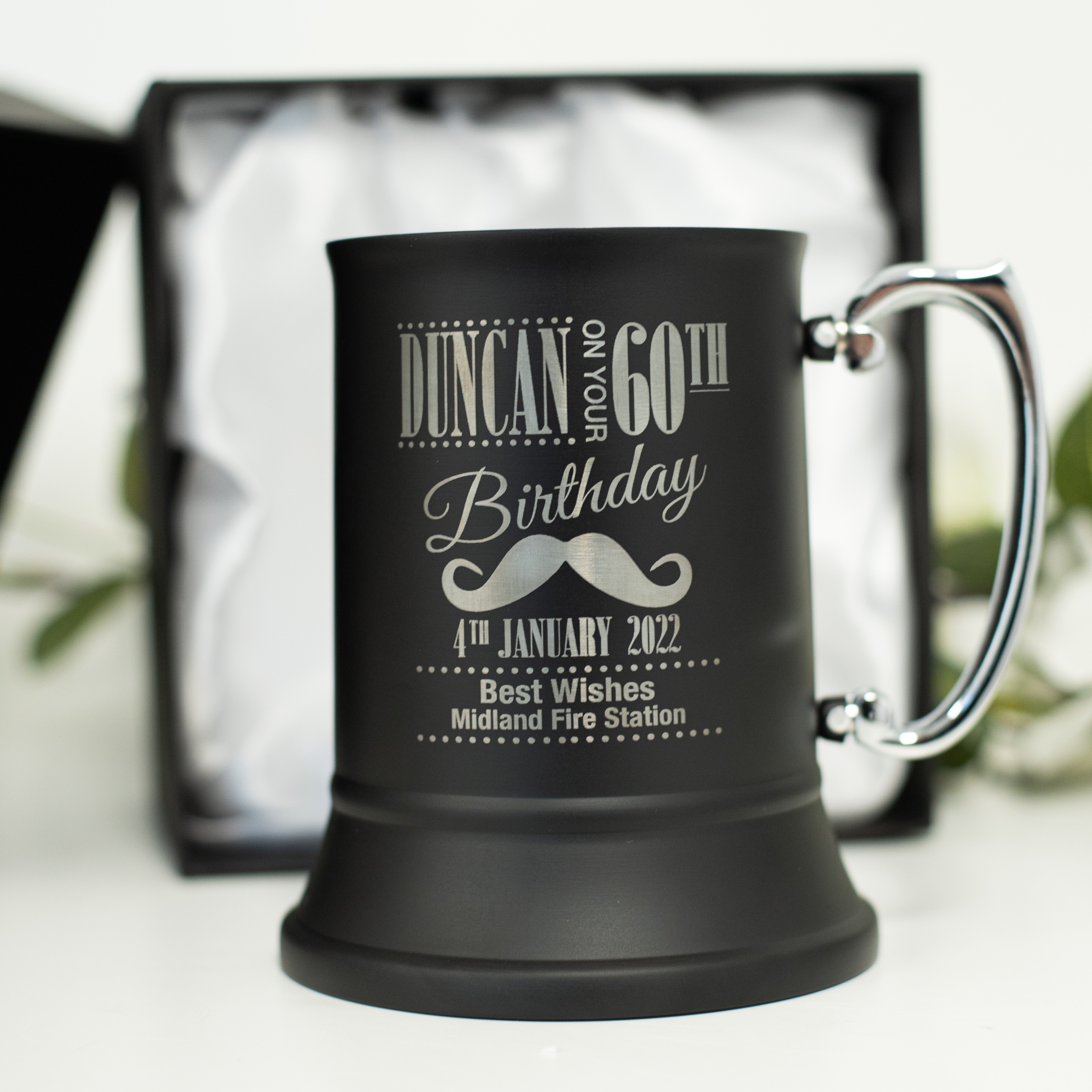 Instant Preview 3D Engraved Birthday Matte Black Beer Mug Stainless Steel tankard