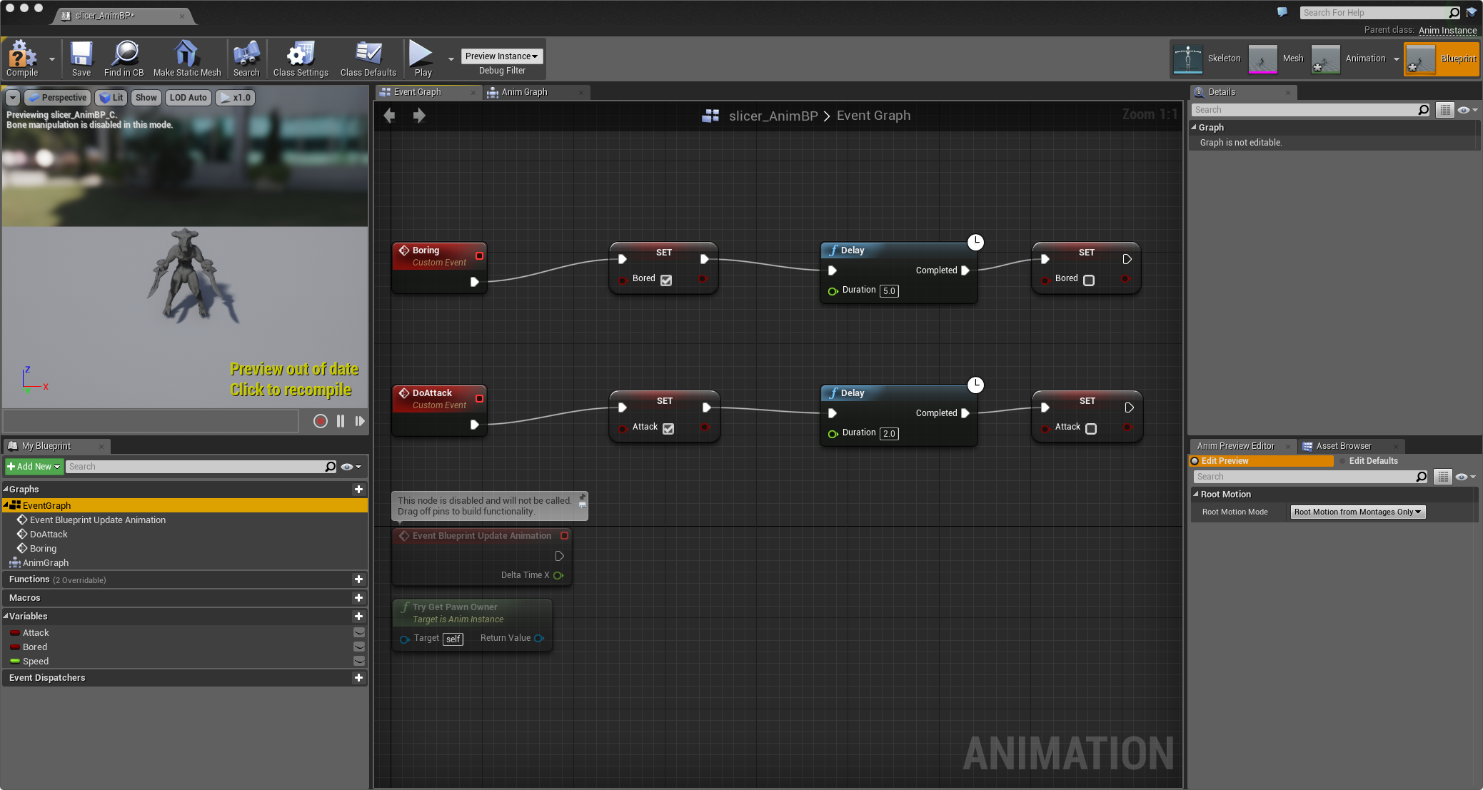 The Kaiju Animation Blueprint with Nodes