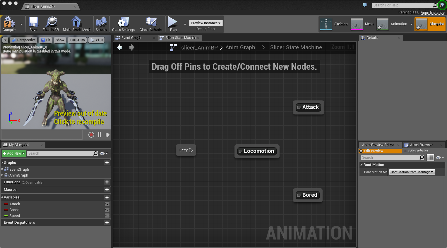The Kaiju Animation Blueprint States