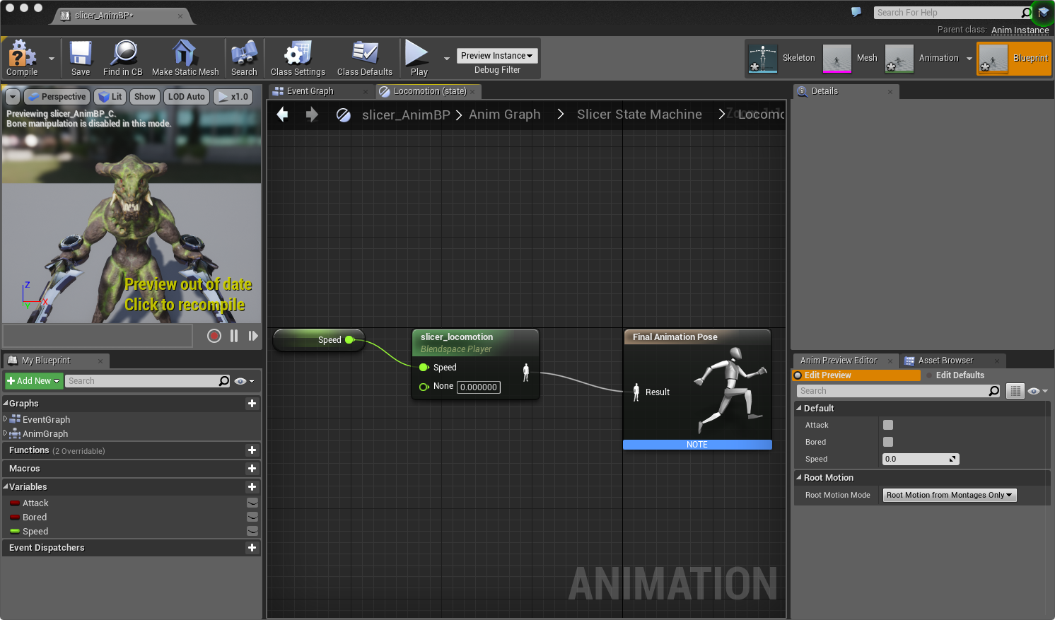 The Kaiju Animation Blueprint State Locomotion