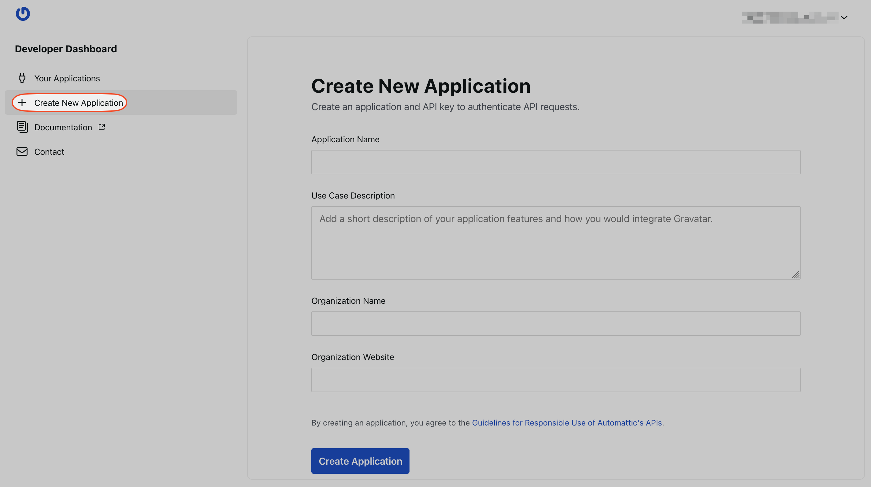 Creating an API Key in the developers portal