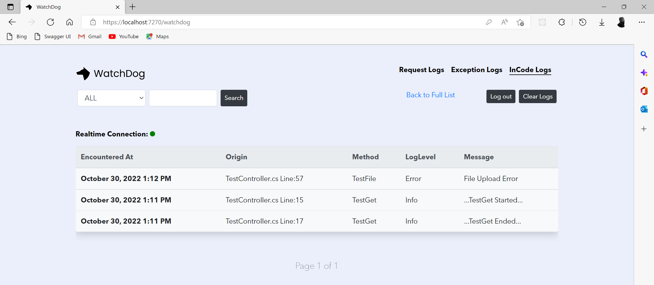 In-code log messages