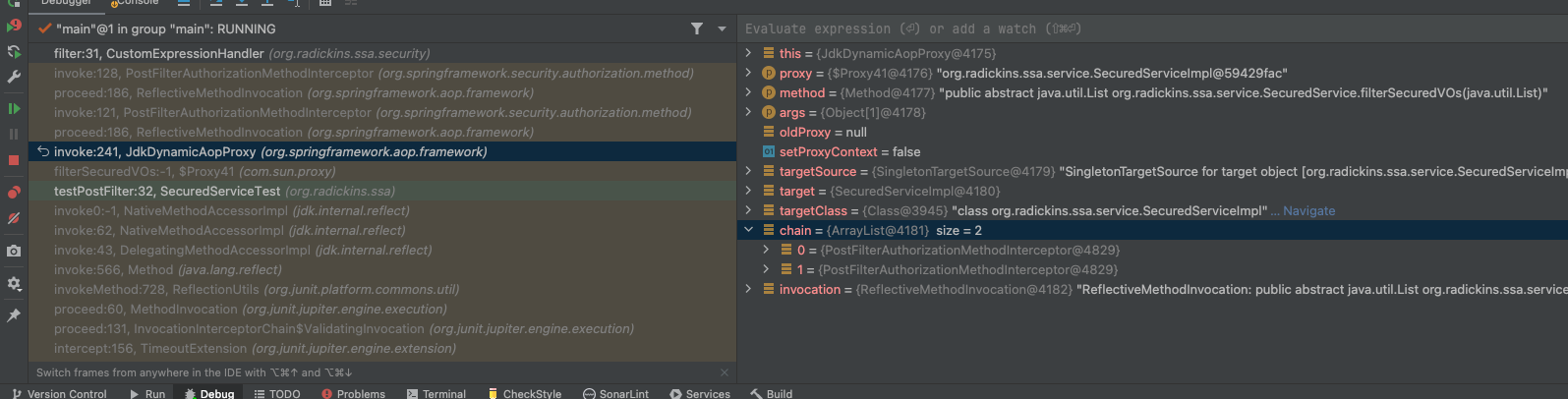 Screenshot of debugging a breakpoint in the CustomExpressionHandler