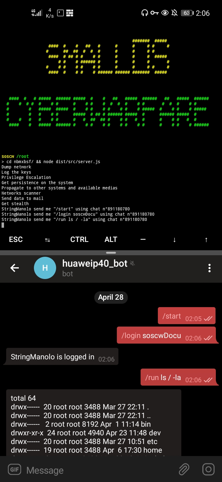 Image of the Telegram Bot running on a Huawei Smartphone