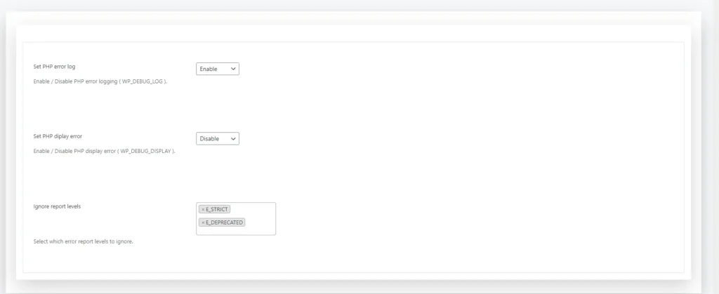 WP Debug Viewer - adjust php error settings
