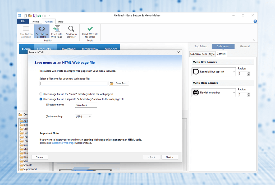 ปุ่ม Easy & Menu Maker ปุ่มเมนูซอฟต์แวร์แก้ไขการออกแบบเว็บ截图