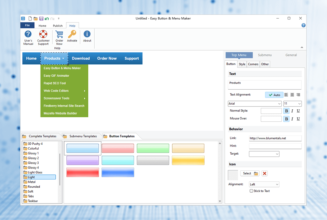 ปุ่ม Easy & Menu Maker ปุ่มเมนูซอฟต์แวร์แก้ไขการออกแบบเว็บ截图