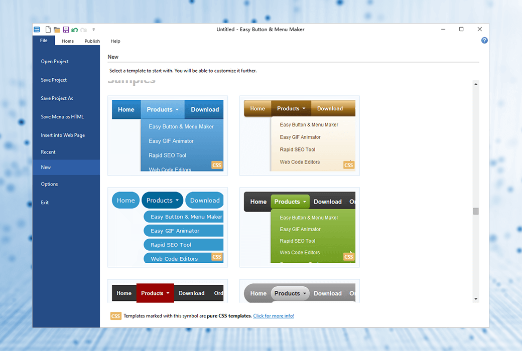 ปุ่ม Easy & Menu Maker ปุ่มเมนูซอฟต์แวร์แก้ไขการออกแบบเว็บ截图