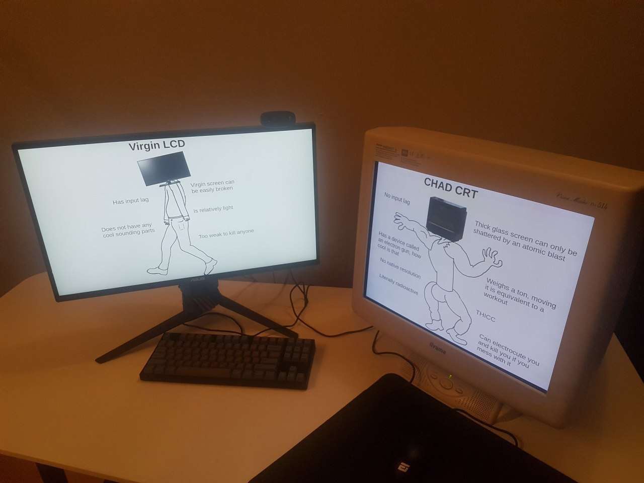 Virgin LCD vs Chad CRT meme