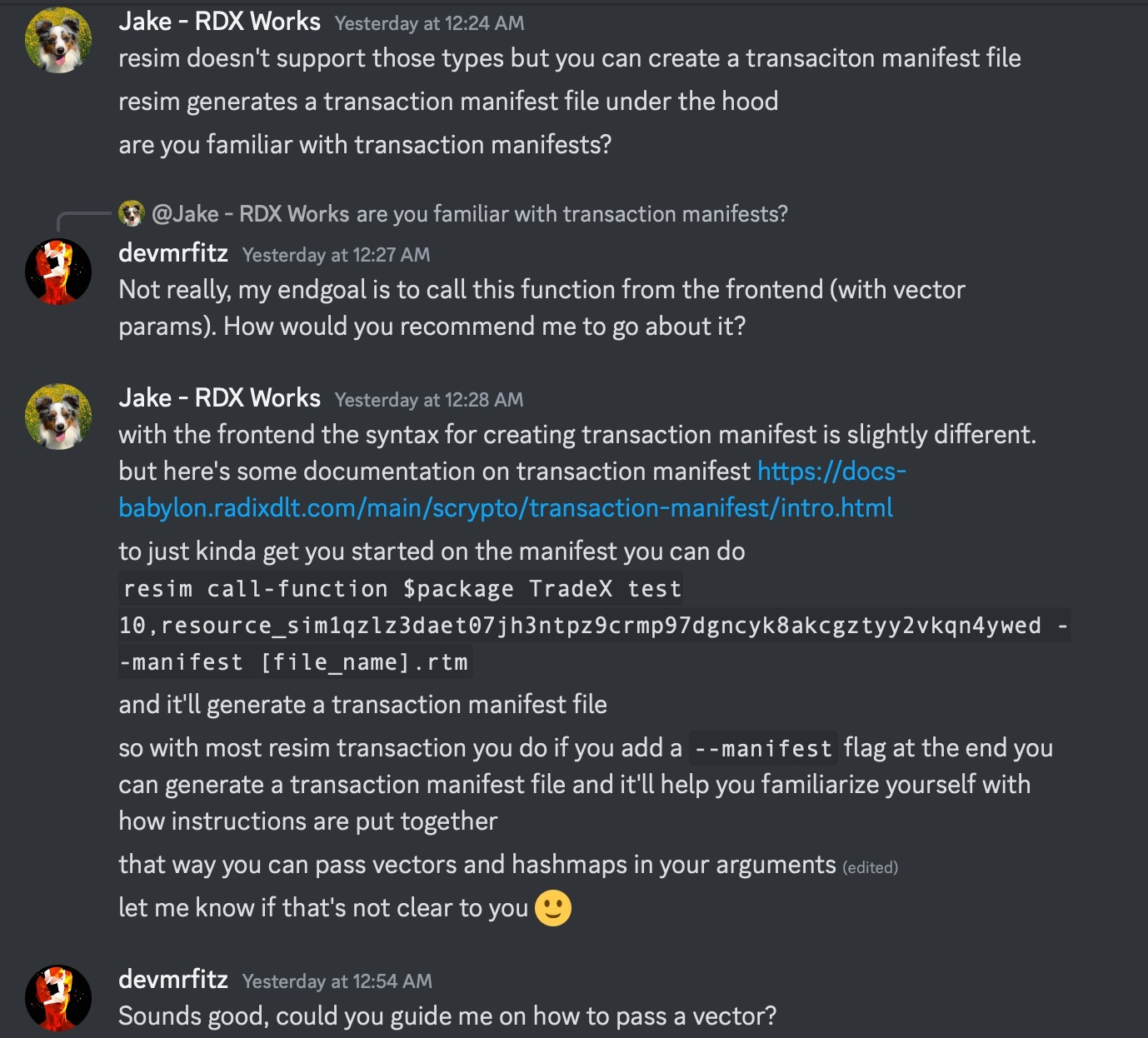 Discussing with Scrypto Gods about how to create transaction manifests.