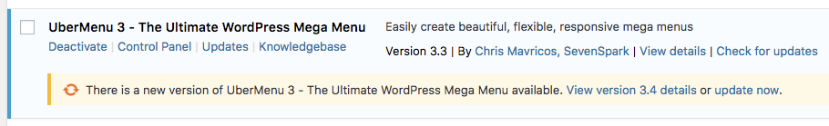 UberMenu Plugins Page Version Display