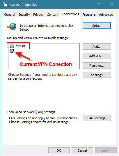 connections tab in internet options