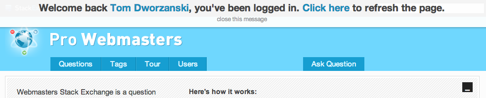 Stack Exchange page refresh