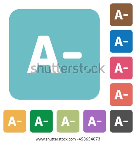 Flat decrease font size icons on rounded square color backgrounds.
