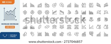 Increase and Decrease icon set. Contain icons related to Increase, decrease, graph, charts, market trends, profit, loss, and more. Editable stroke. Vector illustration