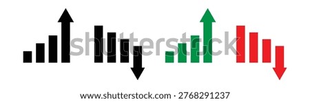 Stock increase and decrease icons set. Contains related to stock market, profit, launch, increase, decrease, growth, fall, up, down, Etc. Up and down graph chart vector icon set. Stock increase and decrease icons isolated on white background. Eps10 