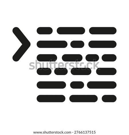 This modern decrease indent icon features a sleek, minimal line style designed to represent professional document formatting and text alignment. The clean vector aesthetic uses balanced lines and arrows to illustrate the concept of reducing margins and shifting content with precision. Ideal for depicting editorial tools, word processing, and interface navigation, this simple yet effective graphic conveys functionality and organization. Its flat design ensures high visibility and a premium look for software interfaces and creative productivity tools.