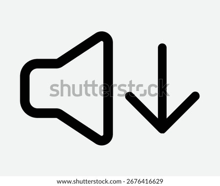 Volume Decrease Button Line icon Sound Reduce Reduction Arrow Pointing Point Down Soft Softer Quiet Level Media Multimedia Control Outline Shape Music