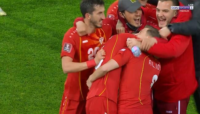 فرحة لاعبي مقدونيا بعد الفوز التاريخي علي ايطاليا بتصفيات كاس العالم