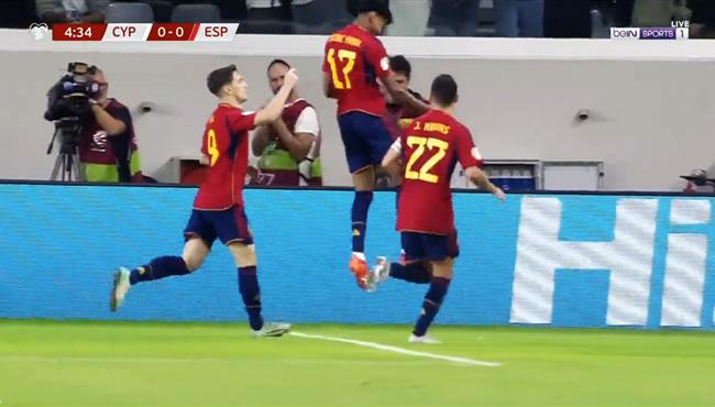 هدف لامين يامال الرائع في مباراة اسبانيا وقبرص بتصفيات كاس امم اوروبا