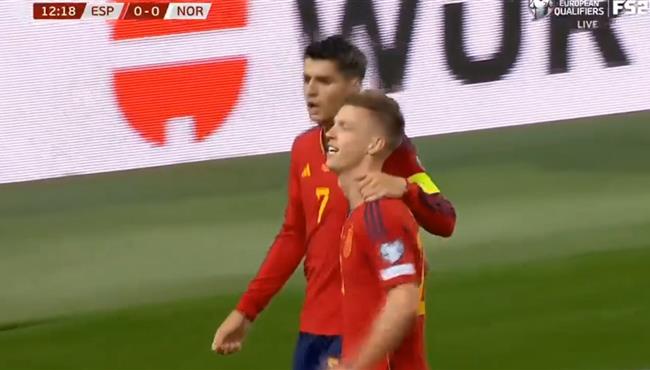 هدف اسبانيا الاول في مرمي النرويج بتصفيات كاس امم اوروبا