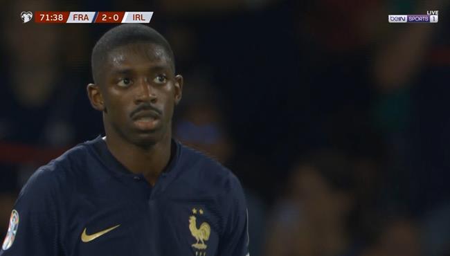 القائم يحرم عثمان ديمبيلي من تسجيل هدف رائع امام ايرلندا