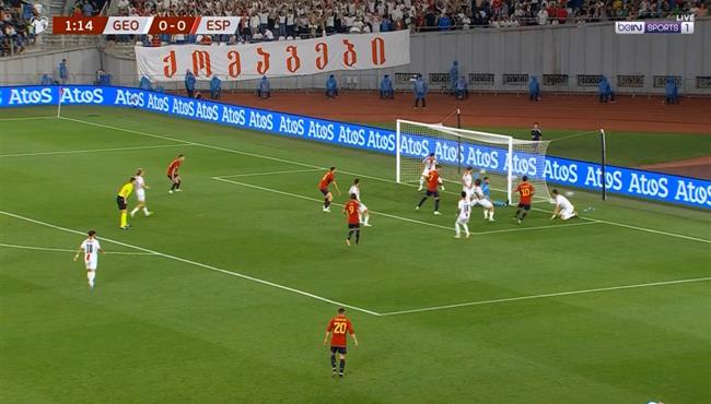 فرصة خطيرة من اسبانيا علي مرمي جيورجيا بتصفيات كأس امم اوروبا