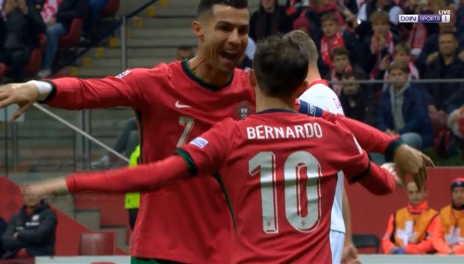 هدف البرتغال الاول في مرمي بولندا بدوري الامم الاوروبية برناردو سيلفا