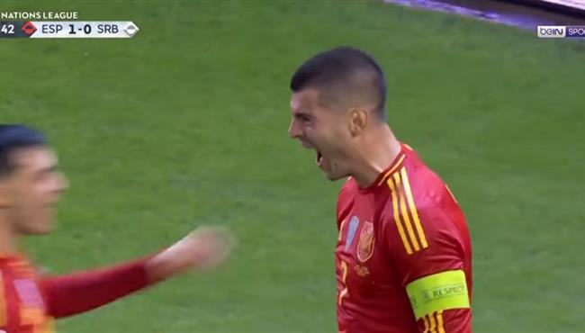 هدف اسبانيا الثاني في مرمي صربيا بدوري الامم الاوروبية موراتا