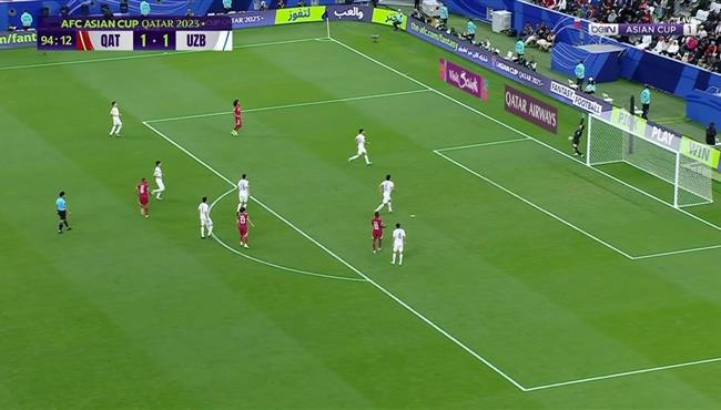 العارضة تحرم قطر من تسجيل هدف امام اوزبكستان في كاس اسيا