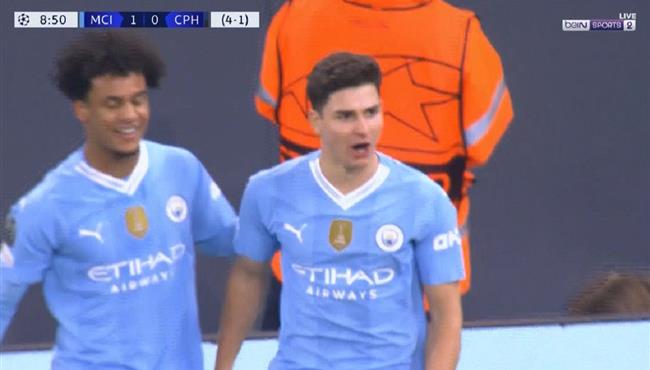 هدف مانشستر سيتي الثاني في مرمي كوبنهاجن بدوري ابطال اوروبا جوليان الفاريز