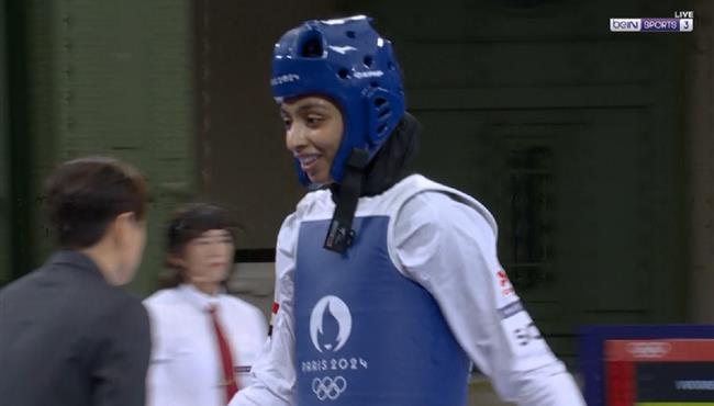 لحظة فوز ايه شحاتة علي بطلة اسبانيا في التايكوندو باولمبياد باريس