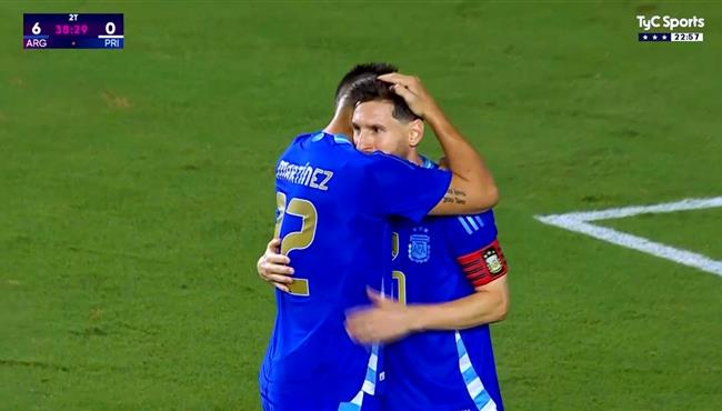 اسيست ميسي الثاني في مباراة الارجنتين وبورتوريكو