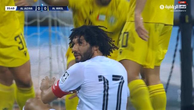 محمد النني يهدر هدف محقق للجزيرة امام الوصل بكاس الامارات