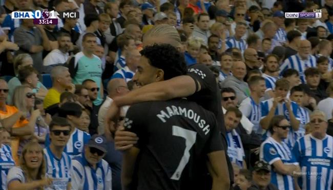 هدف هالاند في مرمي برايتون اسيست عمر مرموش