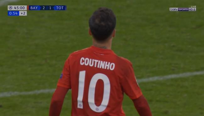 العارضة ترد هدف خرافي لكوتينيو امام بايرن ميونخ