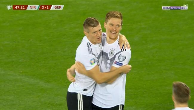 هدف المانيا الاول الرائع في مرمي ايرلندا الشمالية مارسيل هالستنبرج