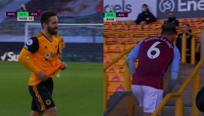 طرد دوجلاس لويز وموتينهو في مباراة استون فيلا وولفرهامبتون بالدوري الانجليزي