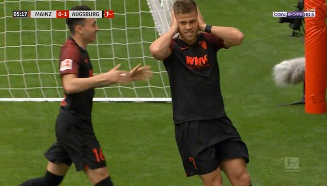 في الدقيقة الاولي اوجسبورج يسجل هدف رائع امام ماينز في الدوري الالماني