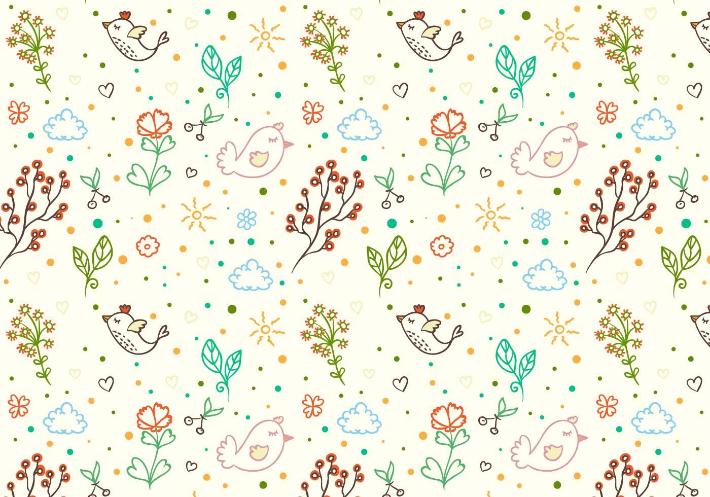 儿童花型小鸟碎花数码印花矢量图