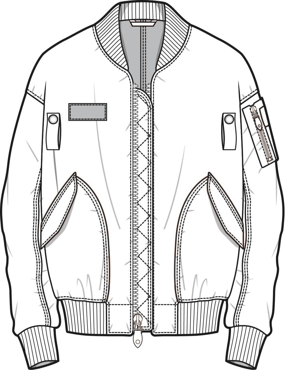 男装设计矢量图大拉链口袋设计服装手稿