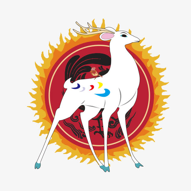 几何太阳白鹿印花图案服装裁片T恤烫图印花花型素材