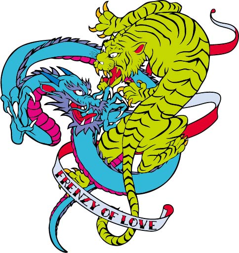 龙虎斗字母印花矢量图服装裁片T恤烫图印花花型素材