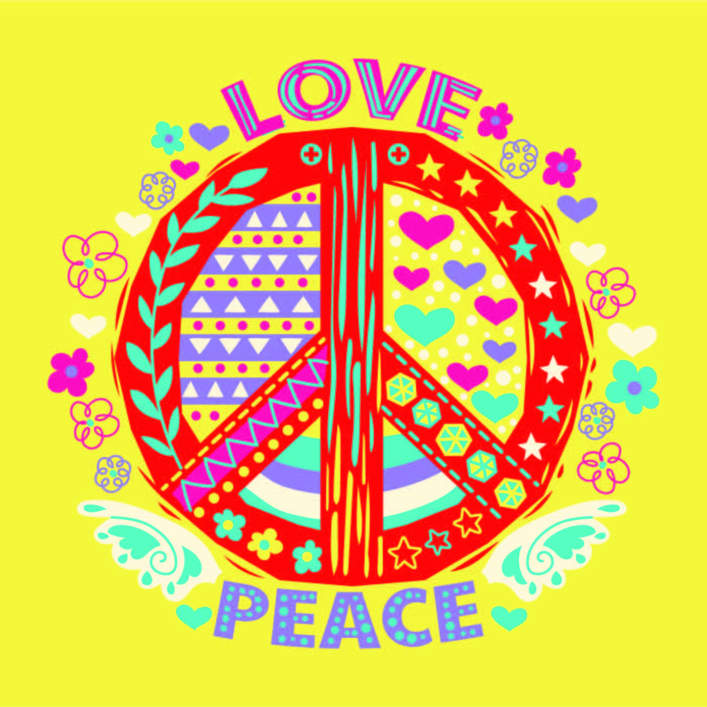 字母PEACE几何印花矢量图服装裁片T恤烫图印花花型素材