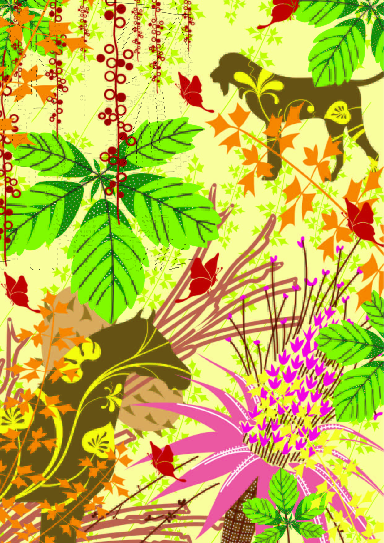 植物花纹动物马匹印花矢量图服装纺织面料数码印花花型素材
