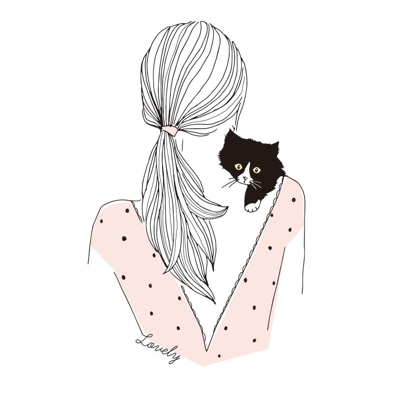 女孩背景猫咪印花矢量图服装裁片T恤烫图印花花型素材