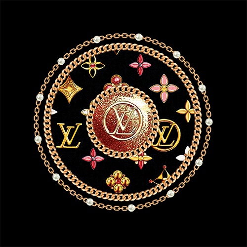 珠宝链条拼接大牌LV印花矢量图服装裁片T恤烫图印花花型素材