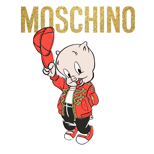 卡通动漫小猪字母潮牌MOSCHINO印花矢量图服装裁片T恤烫图印花花型素材
