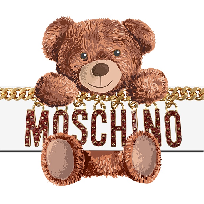 卡通潮牌MOSCHINO熊链子拼接印花矢量图服装裁片T恤烫图印花花型素材