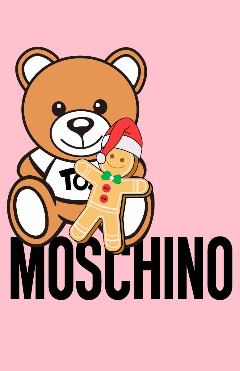 卡通熊玩具潮牌字母MOSCHINO印花矢量图服装裁片T恤烫图印花花型素材